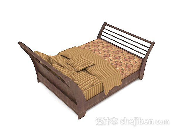 设计本木质家具棕色双人床3d模型下载