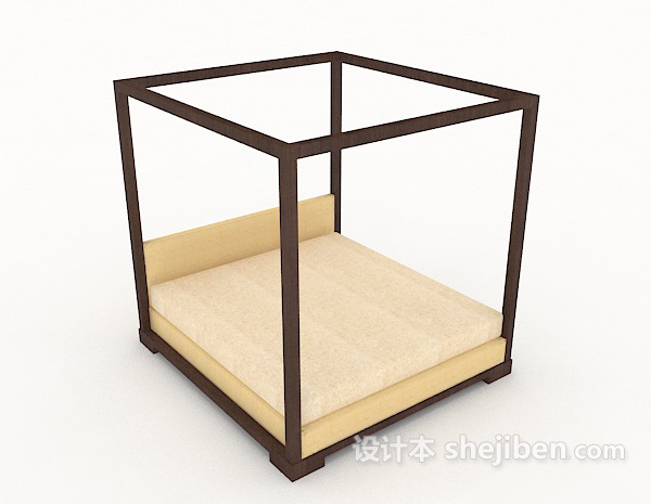 简约现代木质双人床3d模型下载