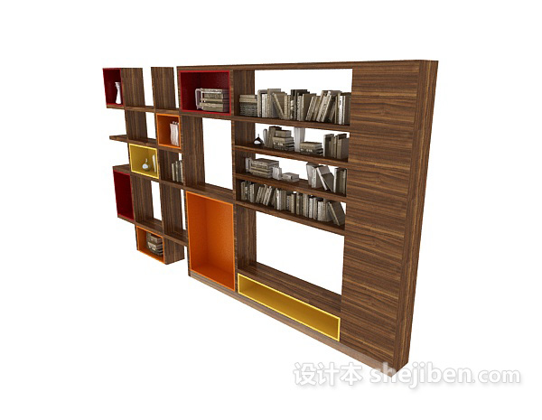 现代木质个性书柜3d模型下载