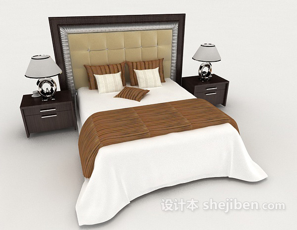 现代风格商务简单白色双人床3d模型下载