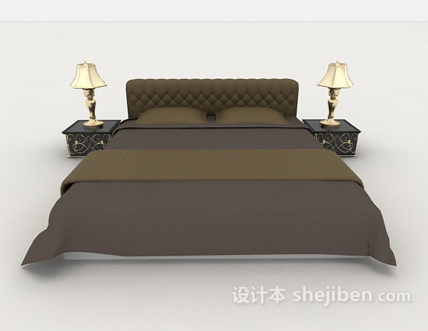 现代风格家居深灰色简单双人床3d模型下载
