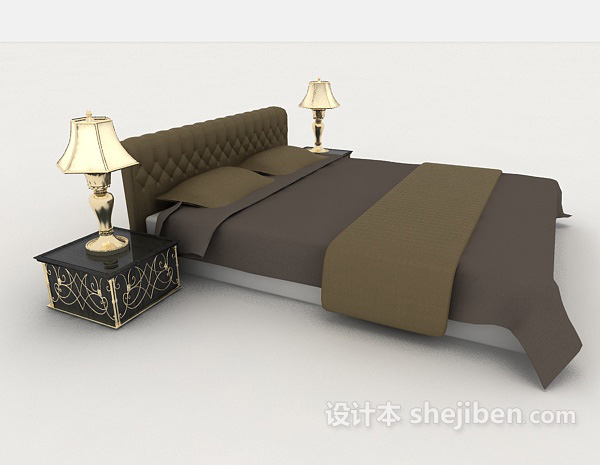 设计本家居深灰色简单双人床3d模型下载