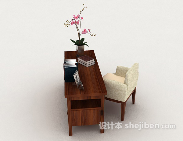 中式风格中式简约木质桌椅组合3d模型下载
