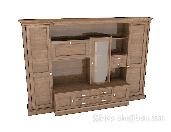 现代风格实木书柜、展示柜3d模型下载