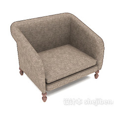 简欧棕色木质单人沙发3d模型下载