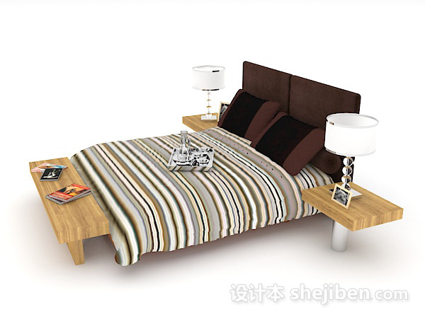 设计本现代家庭式双人床3d模型下载
