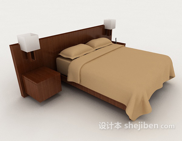 设计本简约休闲家居木质双人床3d模型下载