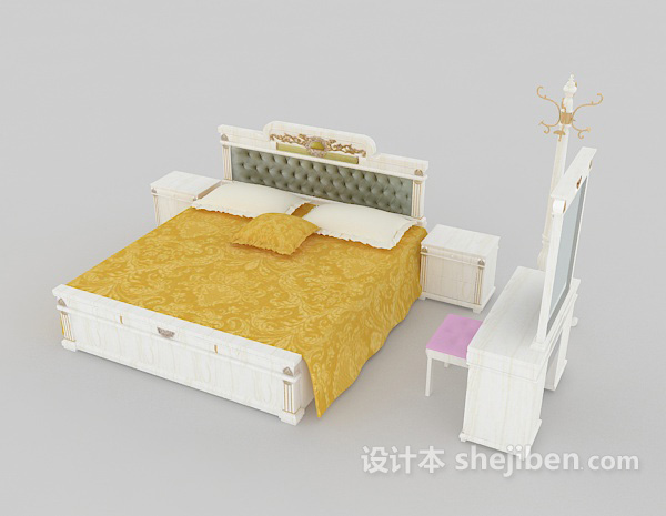 免费欧式简单白色双人床3d模型下载