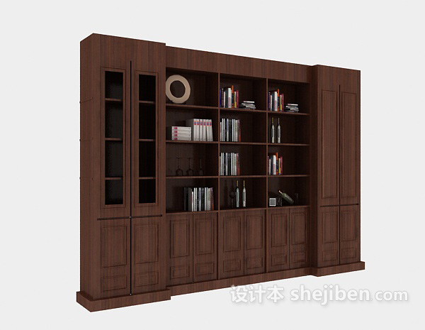 现代风格简单深棕色木质书柜3d模型下载
