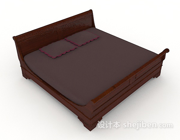 新中式木质深色双人床