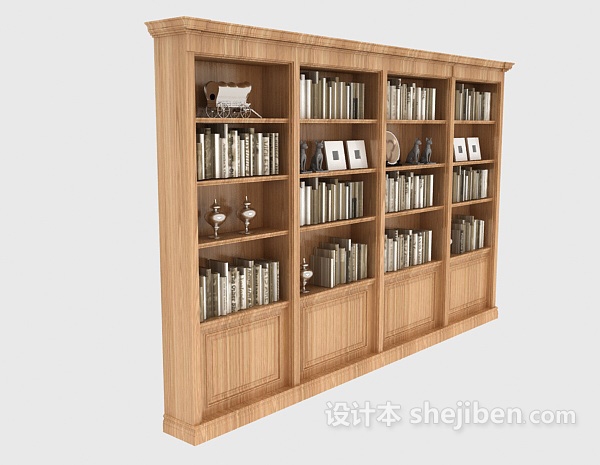 免费现代实木大书柜3d模型下载