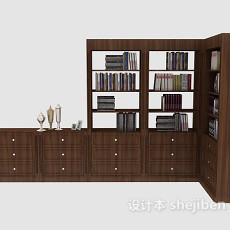 现代风格木质组合书柜3d模型下载