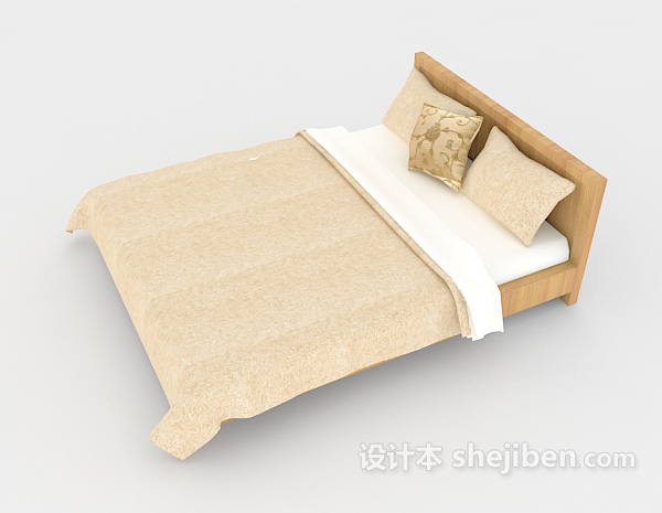 现代风格家居简单暖黄色双人床3d模型下载