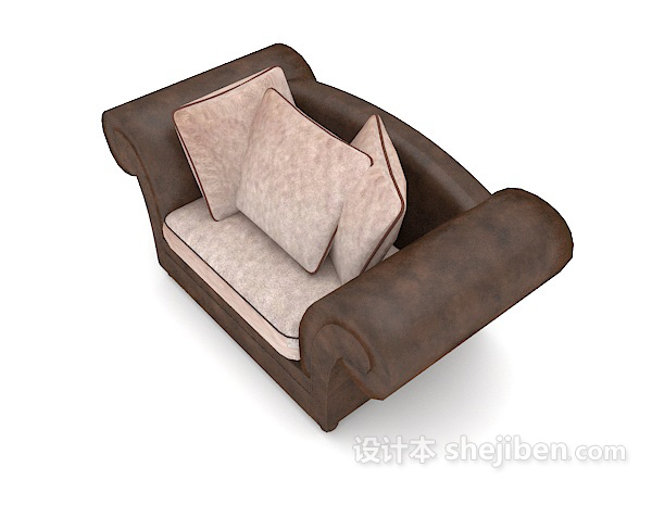 设计本家居深棕色单人沙发3d模型下载