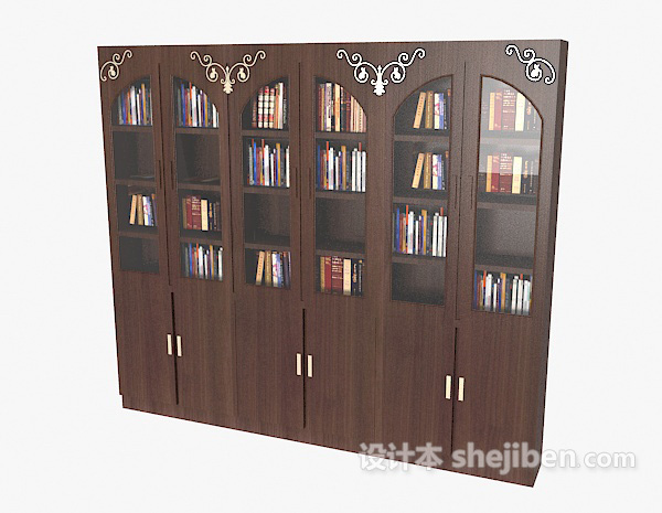 免费新中式木质书柜3d模型下载