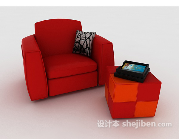 免费红色家居休闲单人沙发3d模型下载