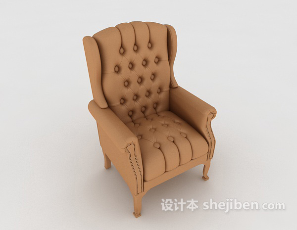欧式风格欧式棕色家居木质单人沙发3d模型下载