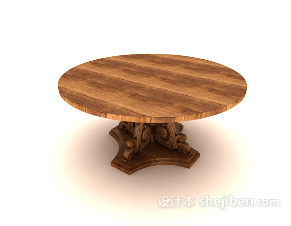 中式风格新中式圆形木质餐桌3d模型下载