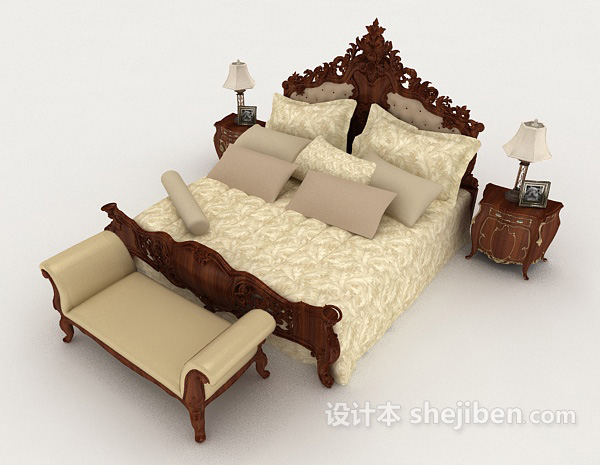 欧式家居复古双人床3d模型下载