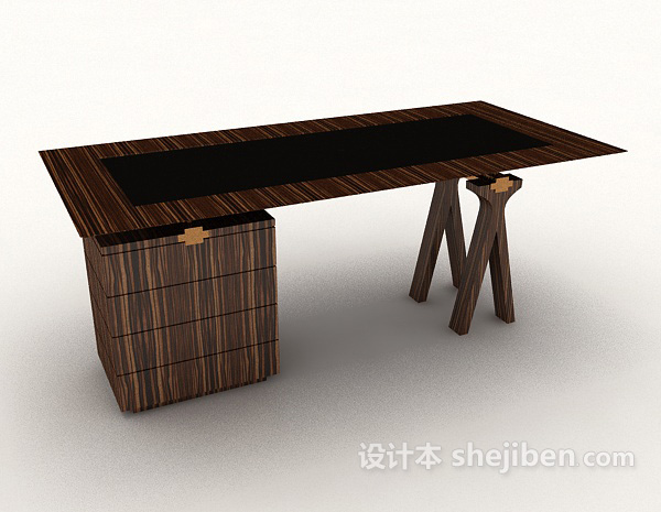 免费个性木质长方书桌3d模型下载