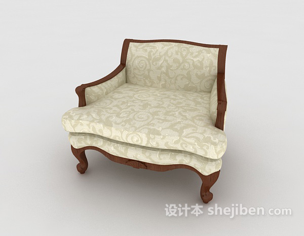 免费欧式木质花纹单人沙发3d模型下载