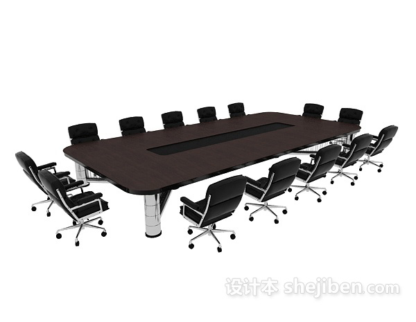 办公黑色会议桌椅3d模型下载