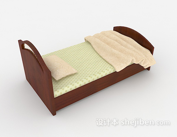 设计本新中式木质简约单人床3d模型下载