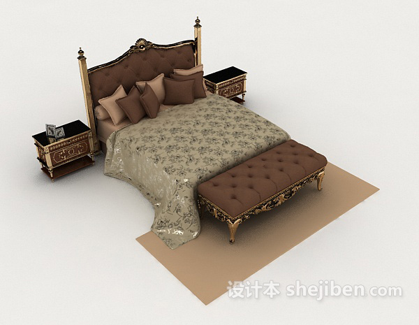 欧式简单风格双人床3d模型下载