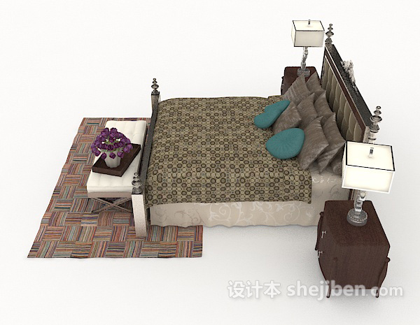 设计本欧式风格简单双人床3d模型下载