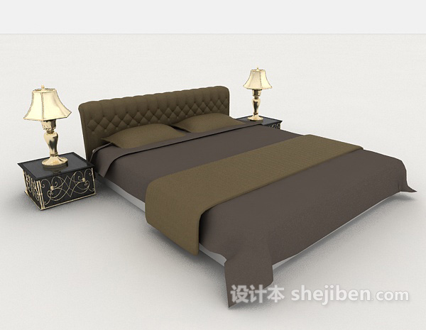 免费家居深灰色简单双人床3d模型下载