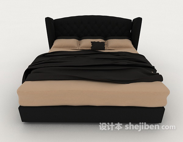 现代风格家居黑色双人床3d模型下载
