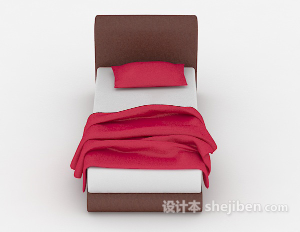现代风格红色单人床3d模型下载