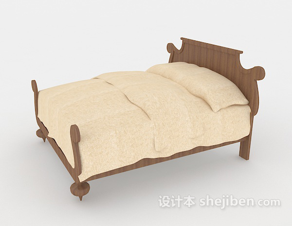 现代风格可爱木质床3d模型下载
