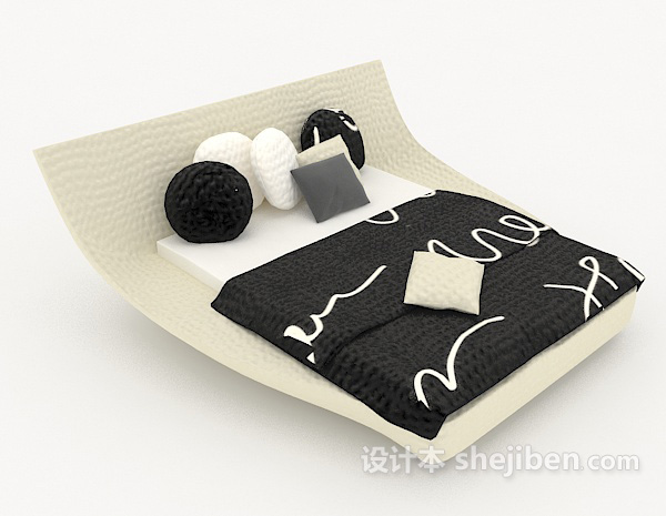 现代个性黑白双人床3d模型下载