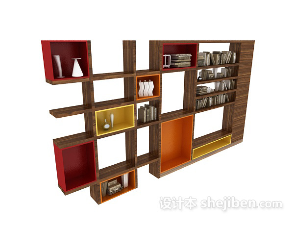 设计本现代木质个性书柜3d模型下载