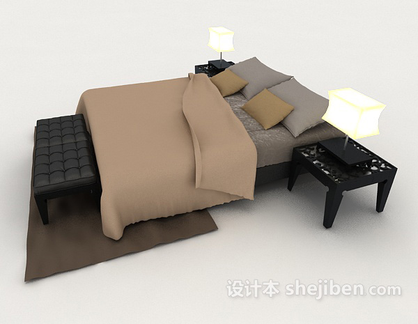 设计本家居简约休闲棕色双人床3d模型下载