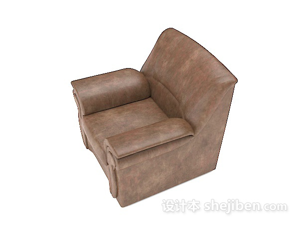 设计本棕色皮质单人沙发3d模型下载