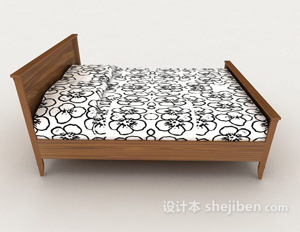 设计本现代家居木质花纹双人床3d模型下载