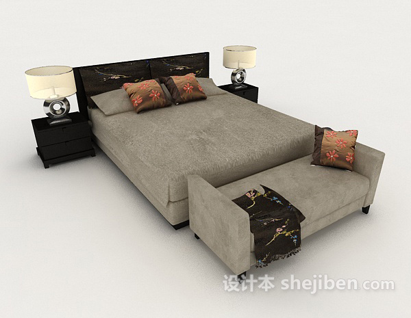 免费新中式家居床3d模型下载