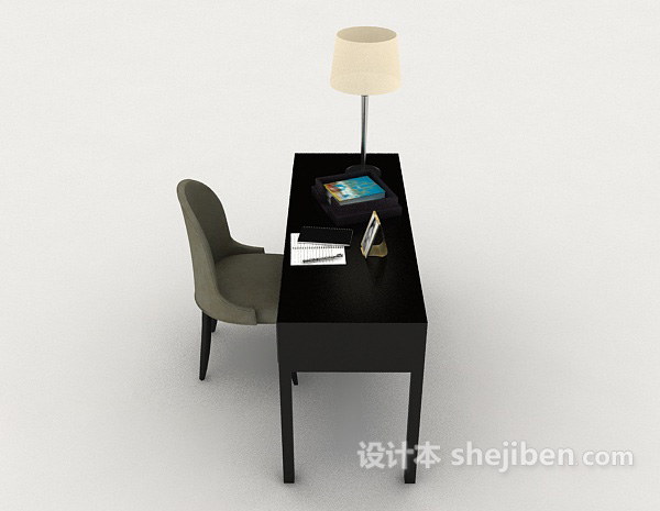 现代风格黑色简约书桌椅3d模型下载