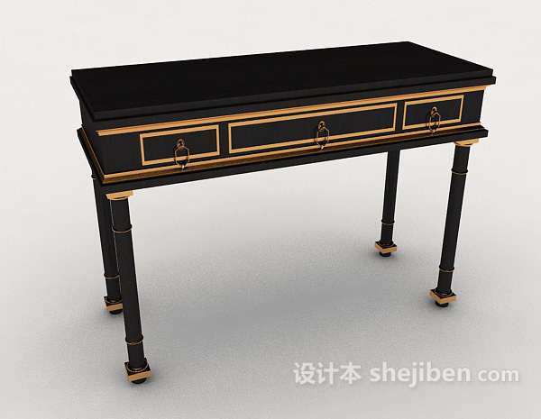 欧式风格欧式黑色金边书桌3d模型下载