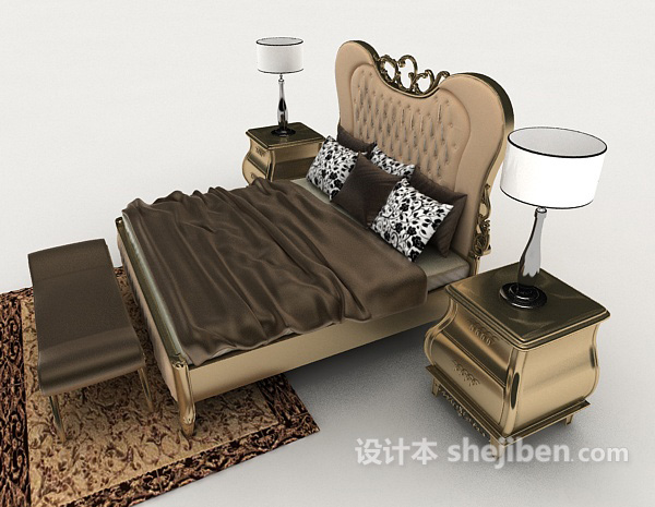 设计本深棕色欧式双人床3d模型下载