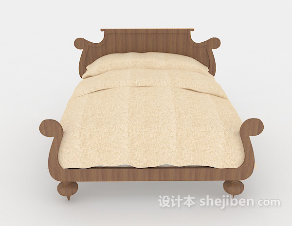 可爱木质床3d模型下载