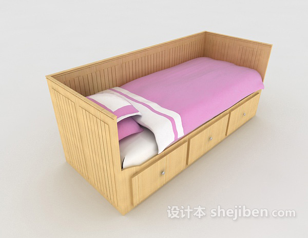设计本简约粉色单人床3d模型下载