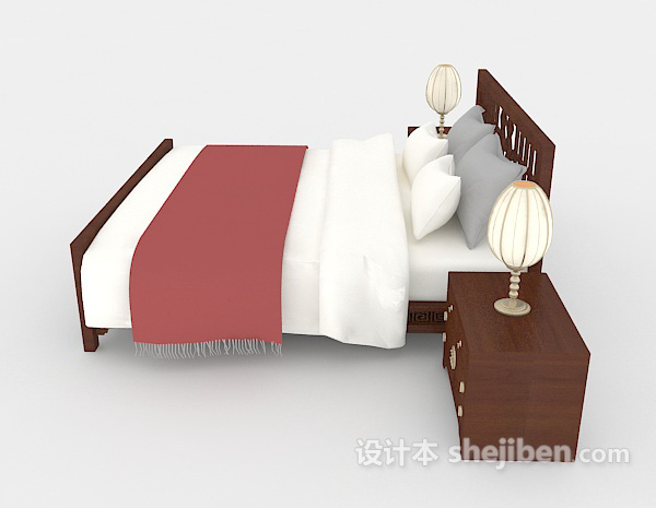 免费传统中式双人床3d模型下载