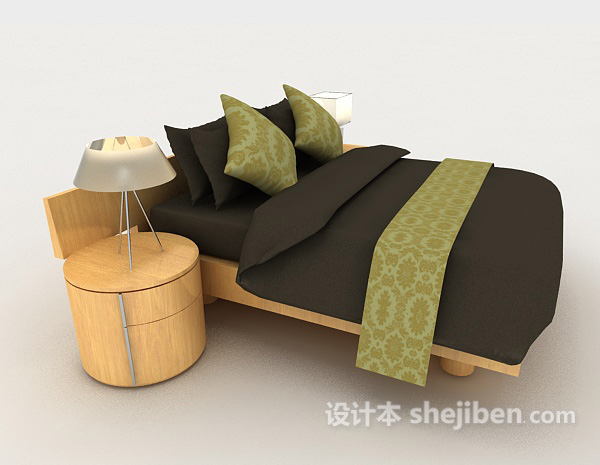 设计本现代简约木质双人床3d模型下载