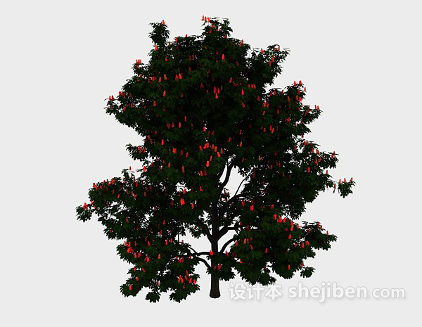 红色果实大树3d模型下载