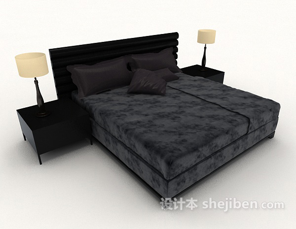 免费现代简约黑色双人床3d模型下载