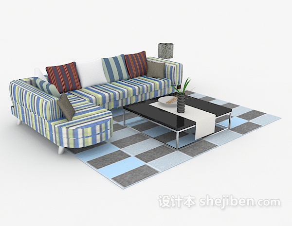 免费现代条纹多人沙发3d模型下载