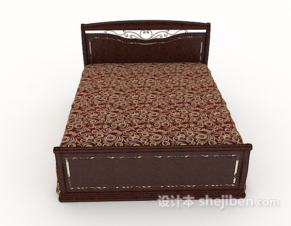 现代风格现代红木双人床3d模型下载